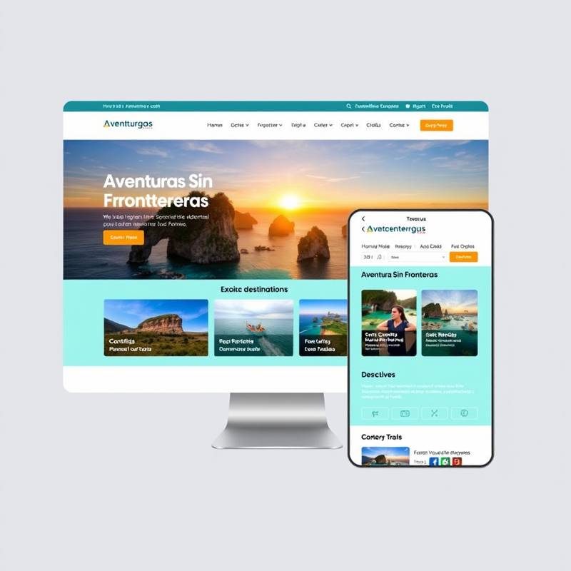 Diseño de página web responsiva para la agencia de viajes 'Aventuras Sin Fronteras', mostrando destinos exóticos.