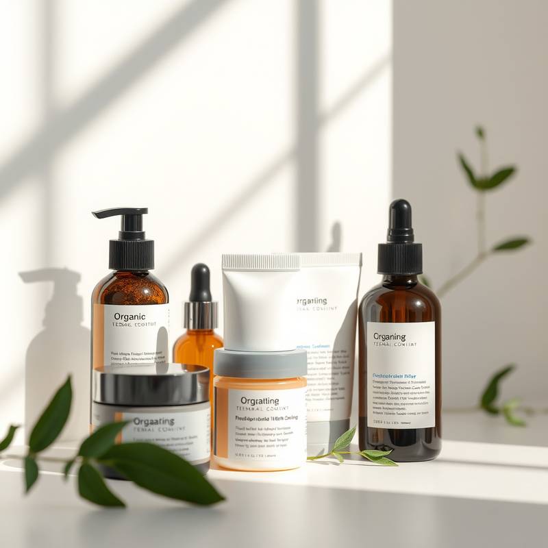 Fotografía de producto profesional para una línea de cosméticos orgánicos, destacando la naturalidad de los ingredientes.