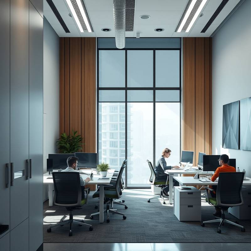 Interior de una oficina de diseño moderna con diseñadores trabajando.