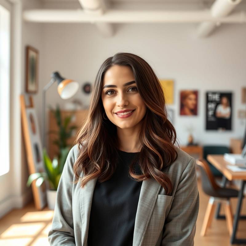 Retrato de Sofia López, diseñadora gráfica senior en Studio Creativo Lumina.